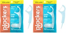 Plackers Twin-Line Dental Flossers, Cool Mint Flavor, 75 Count Pack of 2