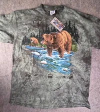Vintage Y2K Liquid Blue Grizzly Bear Native American Tie Dye T Shirt Sz 2XL NWT