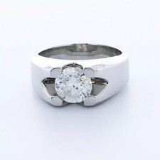 Single Stone Mens Ring Solid Platinum Round 2 Carat Cert Lab-Grown Diamond F VS2