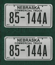85-144A Pair of NEBRASKA Commercial Truck, American Licence Plates 12"x6"each