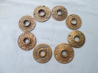 Antique Lot 8 Victorian Eastlake Escutcheon Rosette Door Plate Backplate Brass