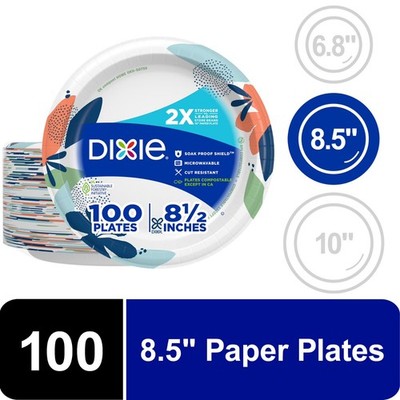 Dixie Disposable Paper Plates, 8.5'', Multi-Color, 100 Count