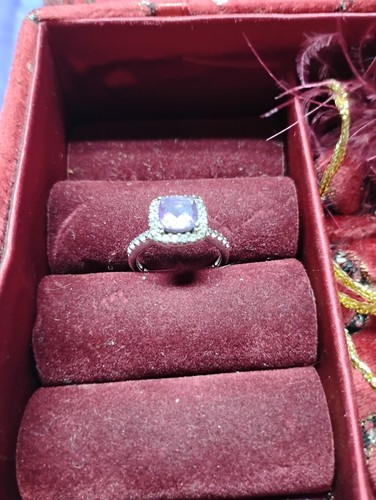 Sterling Silver Ring Purple Amethyst Color Stone & Clear Accents Sz 7 Marked - Picture 13 of 24