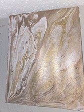 Original Acrylic Pour Painting On 8 X 10 Canvas Gold Shades With White.