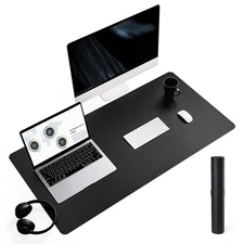 35.4x17 Inch Black L-Size Leather Desk Pad Waterproof Laptop Computer Mat