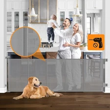 Reinforced No Drilling 100" Wide Retractable Baby/Pet Gate 33" Tall Support Rods