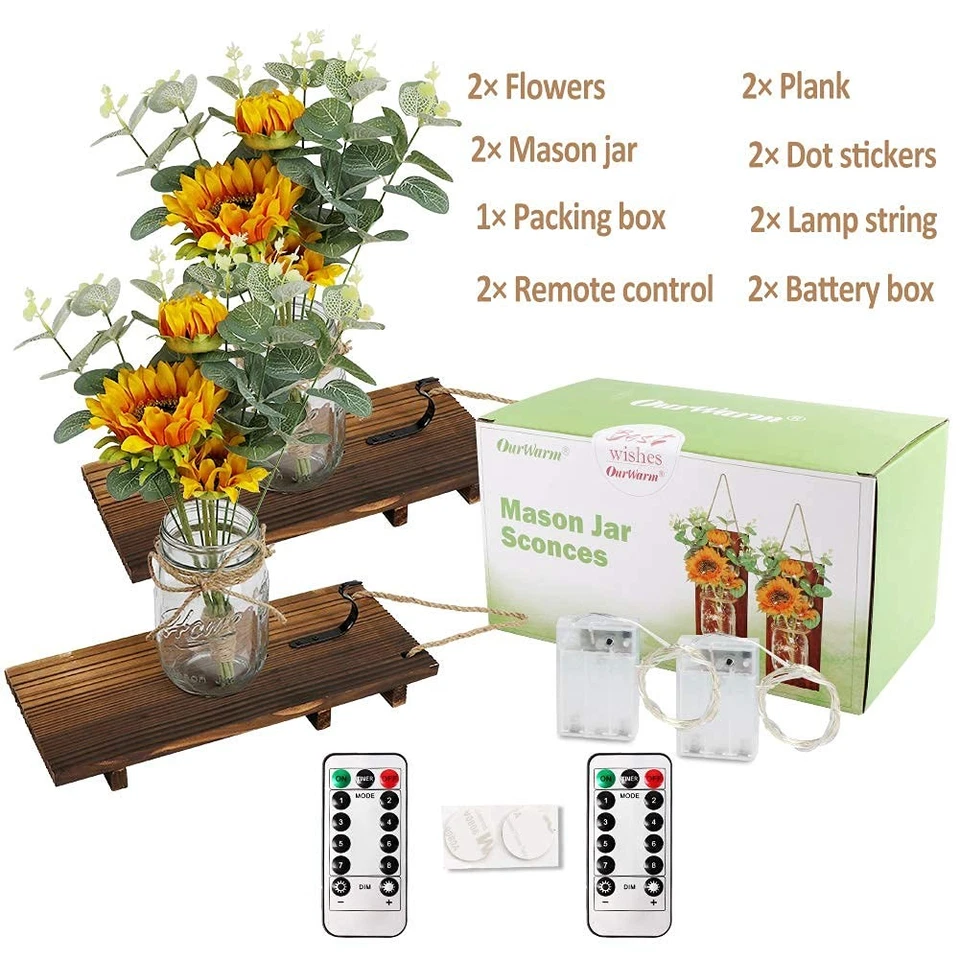 Sunflower Wall Sconces Set of 2 with Remote Control & LED Lights - Image 2 of 4