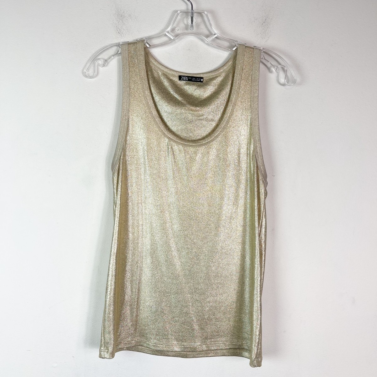 Zara NWOT Women's Gold Metallic Sleeveless Rib Tank Top Size