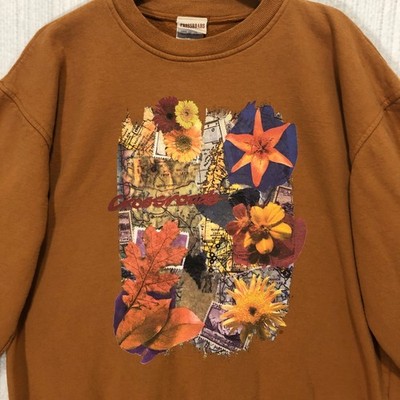 Crossroads Graphic Sweatshirt Vintage Earth Tones Floral Map Collage Print