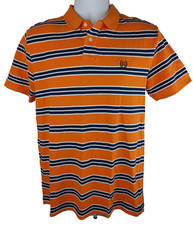 Chaps Custom Fit 100 Cotton Polo Short Sleeve Shirt Men's M Orange Striped Used