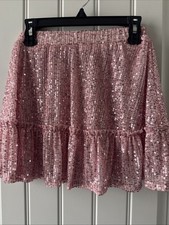 Aqua Sequined Tiered Skirt Big Girls' Size XXS 4-5 Pink Elastic Waist