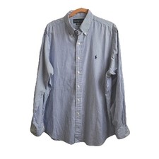 Ralph Lauren RL blue  white stripe shirt Cotton 16.5  classic fit Pony Preppy