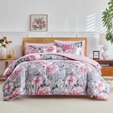 Joyreap Bed in a Bag Queen, 7 Piece Floral Queen-7pieces, Gray