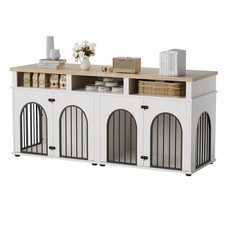 Garvee 71" Double Dog Crate Furniture for 2 Medium Dogs w/3 Shelves Dogs Storage