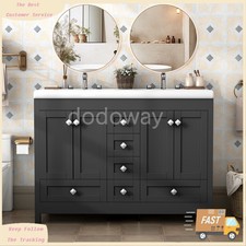 Modern 47" Double Sink Vanity Freestanding Ceramic Bathroom Cabinet Black