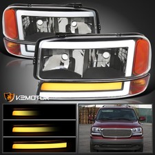Fits Black 1999-2006 Sierra 1500 Yukon Led Drl Headlightsled Sequential Bumper