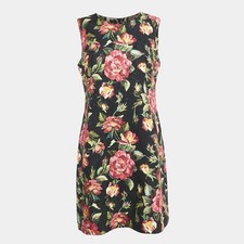 Dolce Gabbana Black Floral Print Jacquard Cotton Blend Sleeveless Mini Dress L