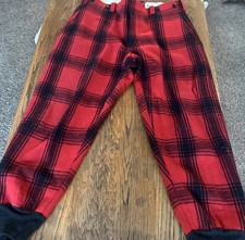 Vintage Wool Pants Mens 36x29 Red Black Plaid 50s 60s Hunting Trousers
