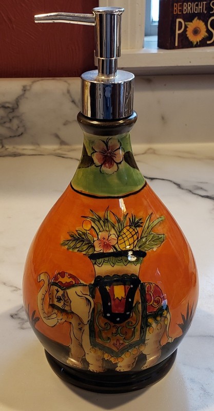  New West Indies Hand Painted Elephant Trunk Up Soap Dispenser Bottle 11 In