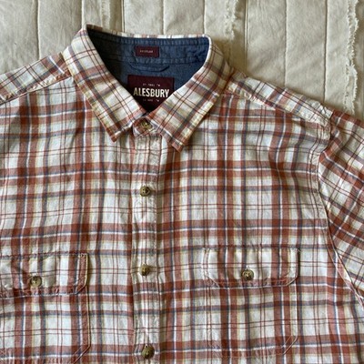Alesbury Shirt Mens LT Tan Plaid Heron Lake Linen Blend Short Sleeve Workshirt