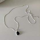 925 Sterling Silver Black Onyx Teardrop Pendant Necklace snake Chain 033