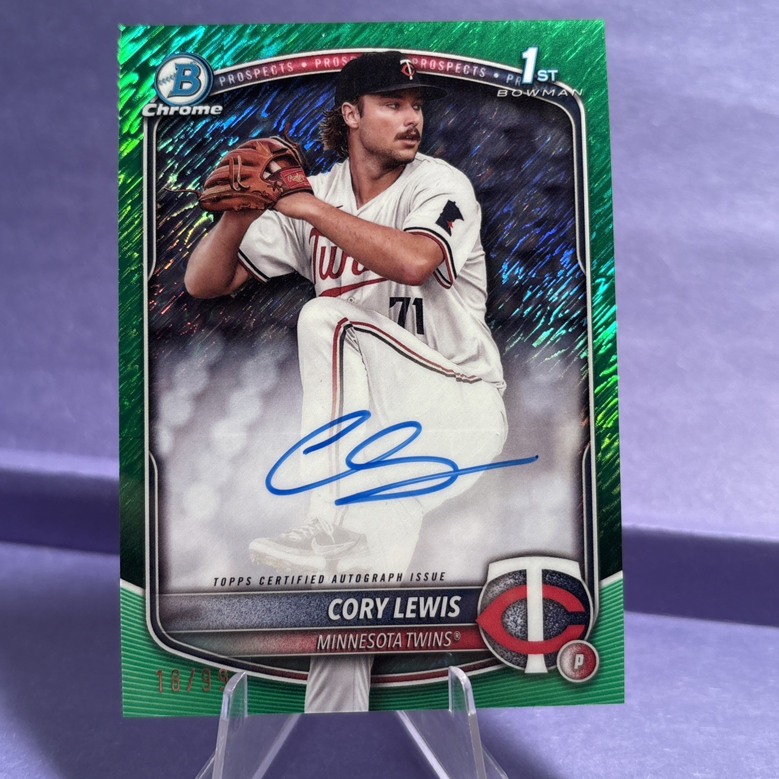 2025 Bowman Cory Lewis /99 Green Refractor Auto  Chrome 1st Twins