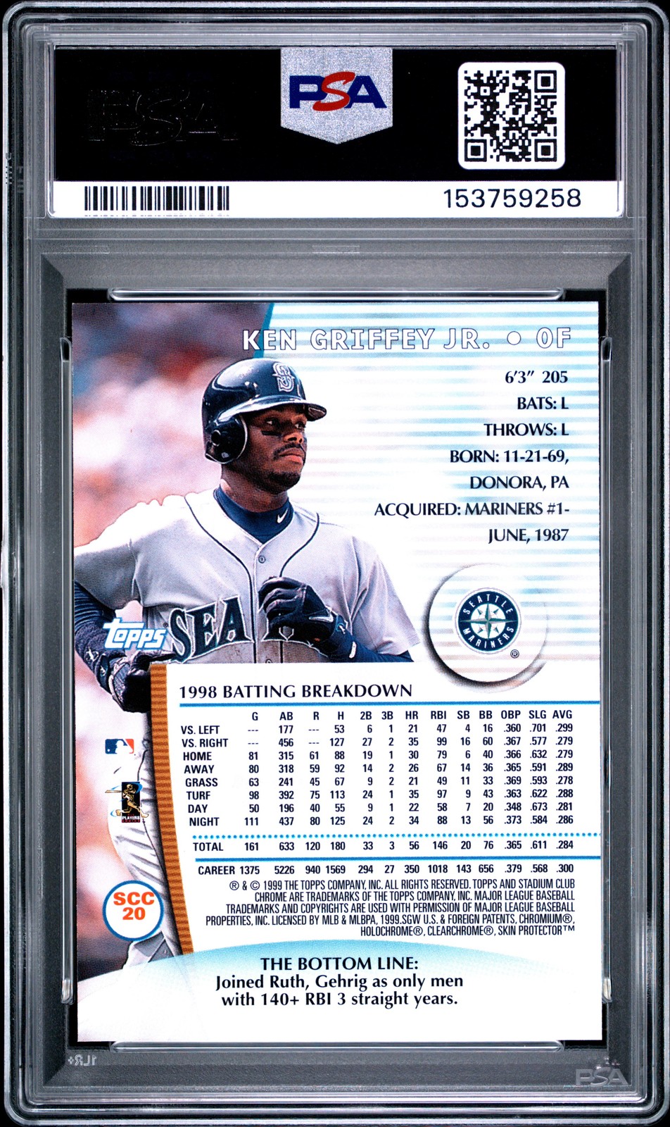 1999 Stadium Club Chrome #SCC20 Ken Griffey Jr. PSA 9 view 2