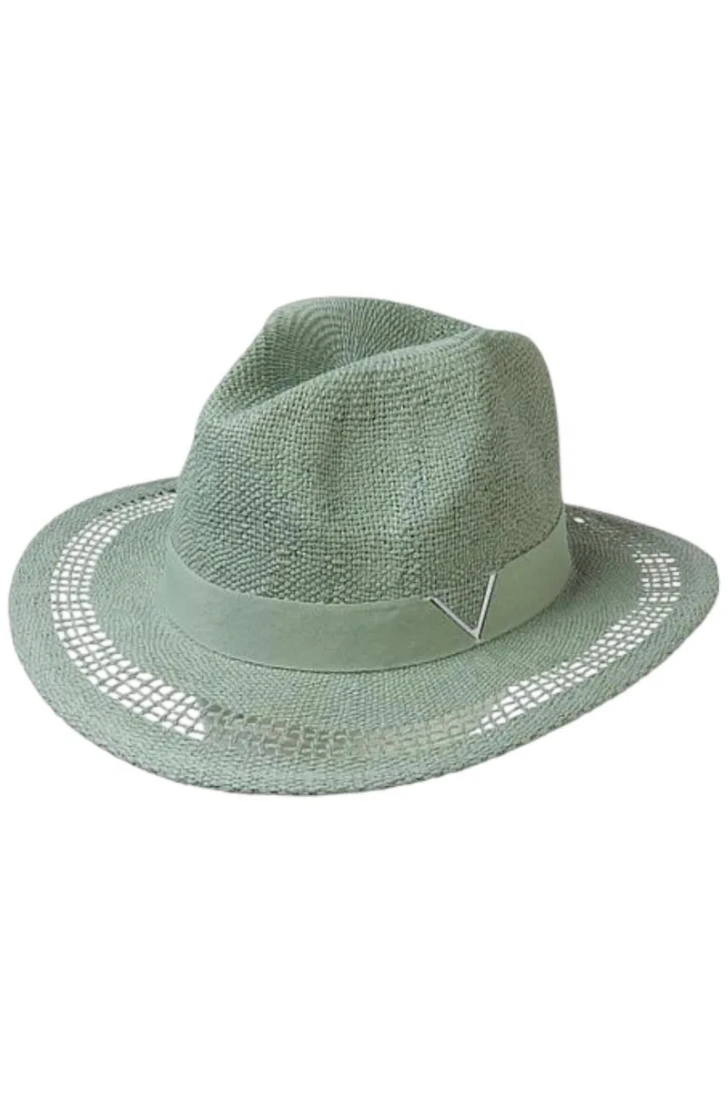 Handwoven Genuine Panama Hat - Olive Green Ribbon & Lizard Brooch - Size 22 Olive Green Panama Hat | Panama Hats Made in Ecuador | Bleue main image 3