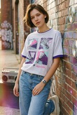 VTG 90s Graphic T Shirt Abstract Bell Neon Art USA Made Large Retro 100 Cotton