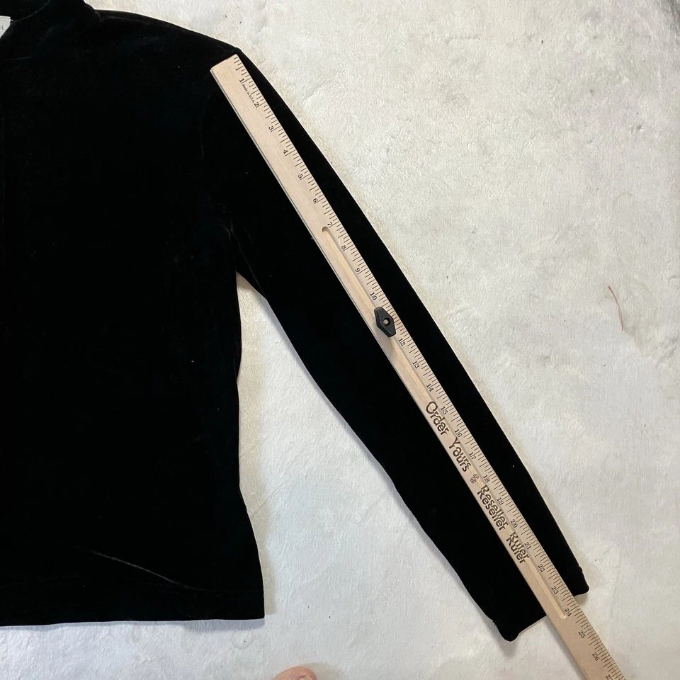 Camisa Saks Fifth Avenue feminina tamanho grande preta veludo nó tecido botões vintage - Imagem 2 de 4