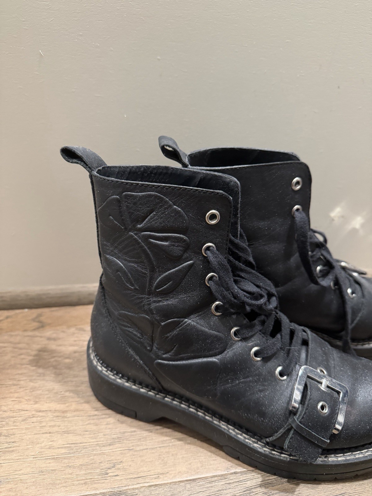 ZARA BASIC Collection Black Leather Combat Boots … - image 2