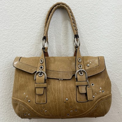 Vintage Y2K COACH F10988 Hampton Satchel Camel Tan Leather Studded