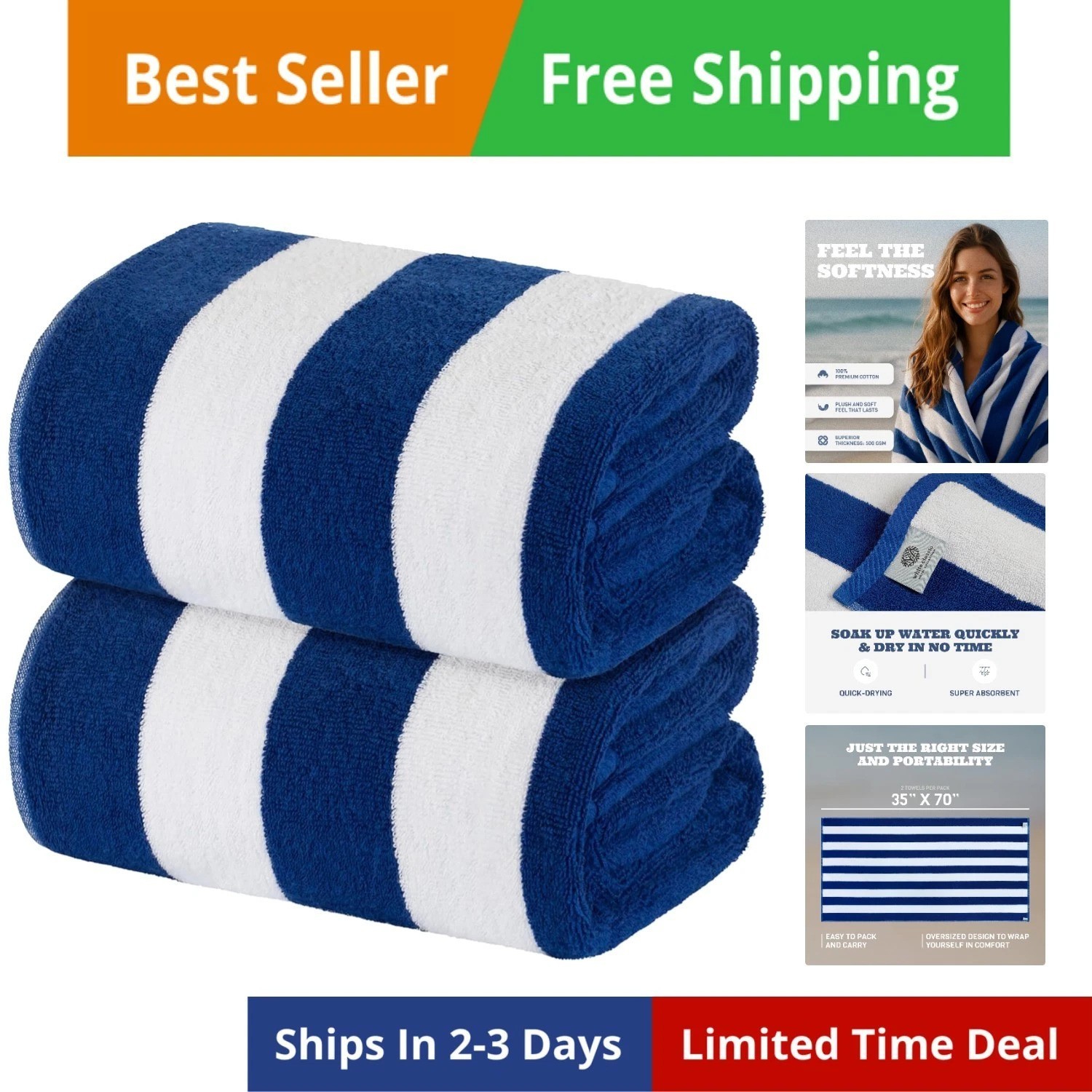 S Oversized 2 Pack, Cotton Bath Towel Large - Luxury...