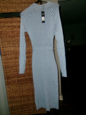 Bodycon Blue Knit DEEPLY ALIGNED Cut Out Back  Midi Dress Sz XL NWT