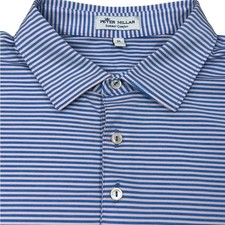 Peter Millar Summer Comfort Men's Blue Pink Striped Polo Shirt XL Golf Casual
