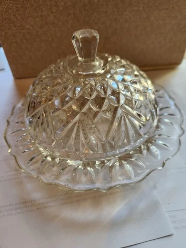 Vintage Anchor Hocking Prescot Round Covered Butter Dish Clear Glass