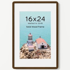 16x24 Picture Frame, Solid Walnut Wood Photo Frame with Mat for 12x18, Poster...