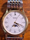 Seiko Men's Vintage Moonphase Gold Tone w/ White Dial Quartz Watch 6F22-7009
