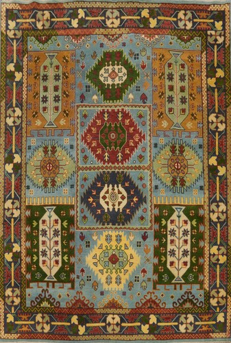 Light Blue Handmade Bedroom Wool Carpet Geometric Kazak Style Area Rug ...