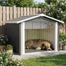 2-in-1 Metal Dog House  Storage Shed Weatherproof Outdoor Shelter