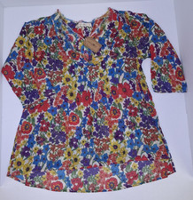 Natural Life Women's Floral Cotton V-Neck Fringe Tunic Boho 3/4 Sleeve Top S/M