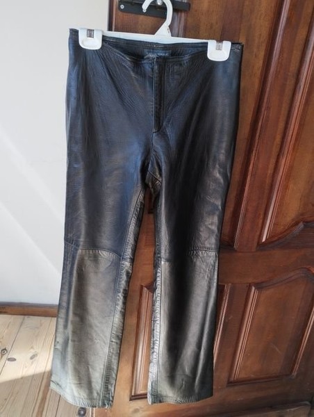 Women Banana Republic Trousers Black Leather 36