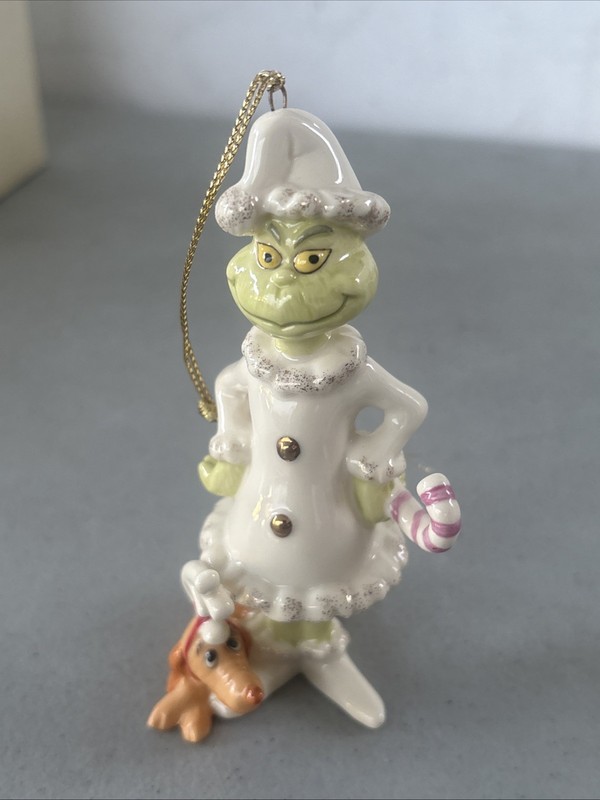 Lenox Grinch Christmas Ornament White Coat Candy Cane Max Dog Dr Seuss Hanging 