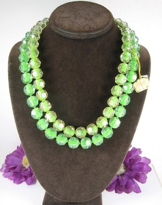 RICHELIEU Green CRYSTELLE POPPIT Vintage NECKLACE Double Strand MACYS Tags 22''