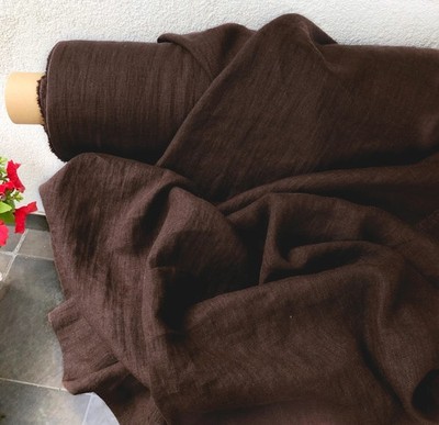 Dark Chocolate Linen Fabric By The Yard Soft Washed Natural Sewing Material 58''