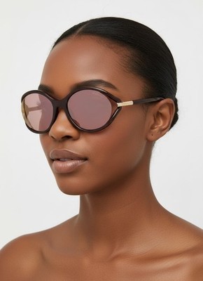 New TOM FORD Women Melody 59mm Round Sunglasses Authentic Shiny Dark Brown / Gra