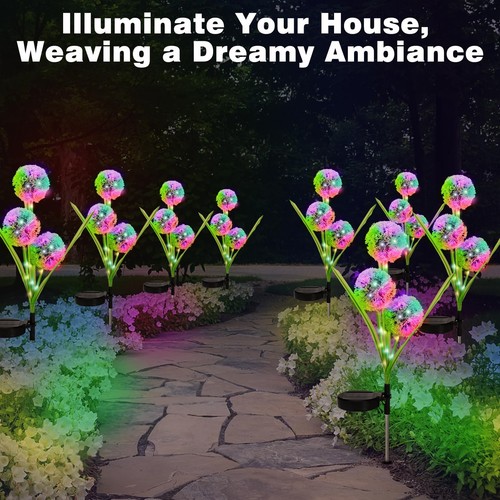 4 Pack Solar Garden Lights, Solar Flowers Lights with 4 Blooming Dandelion Fl... - Picture 7 of 8