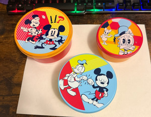 Disney Store 3 Food Containers Mickey,Minnie,Donald,Daisy, (LG 4.5" dia H 2.25")