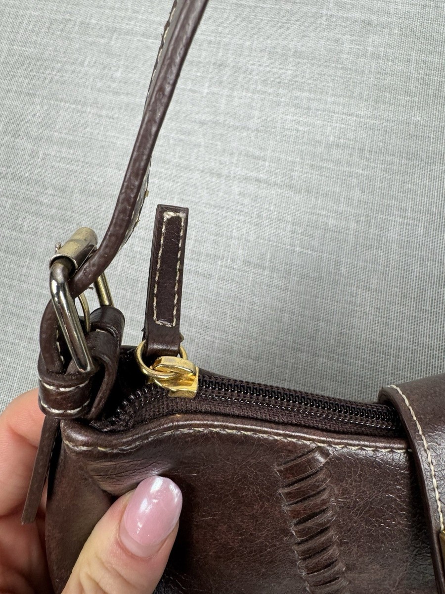 Brown Faux Leather Mini Shoulder Purse Y2K Bag Glam Gold Western