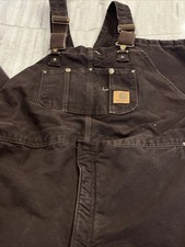 Carhartt R27 DKB Bib Overalls Men 50 X 30 Farm Quilt Lined Canvas BROWN